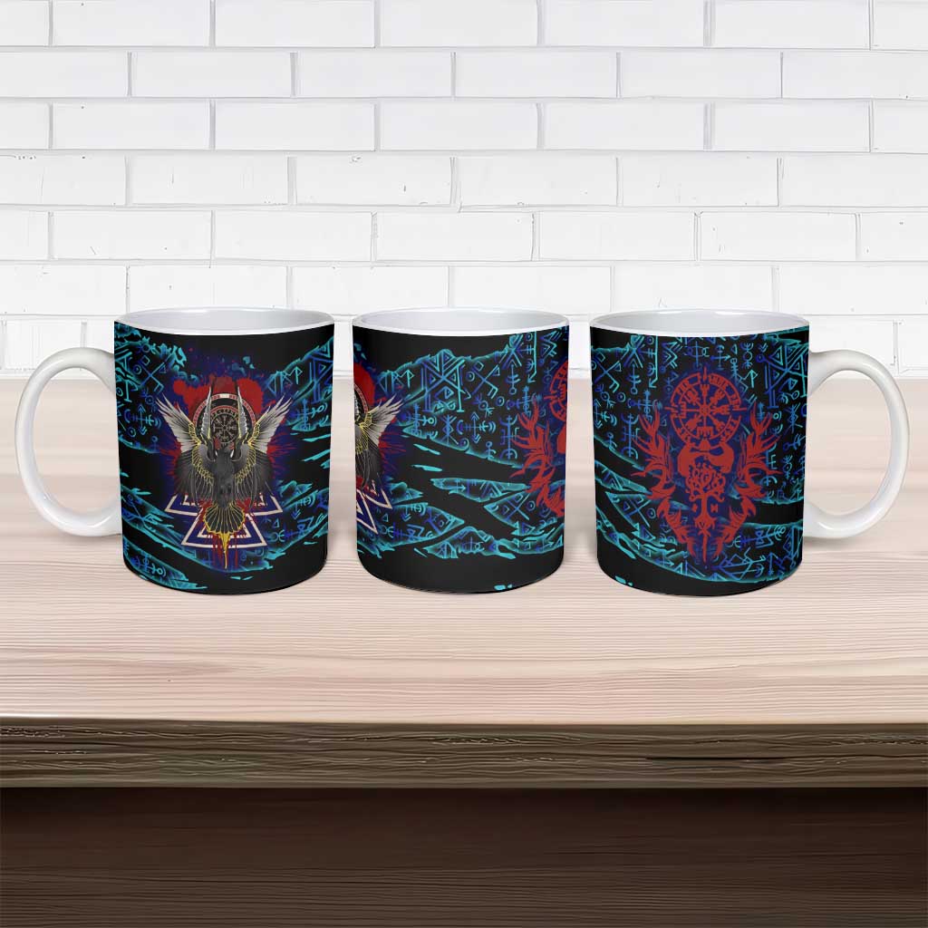 Odin Raven Viking Ceramic Mug with Valknut and Runes Norse Mythology and Magic Tribute - Wonder Print Shop