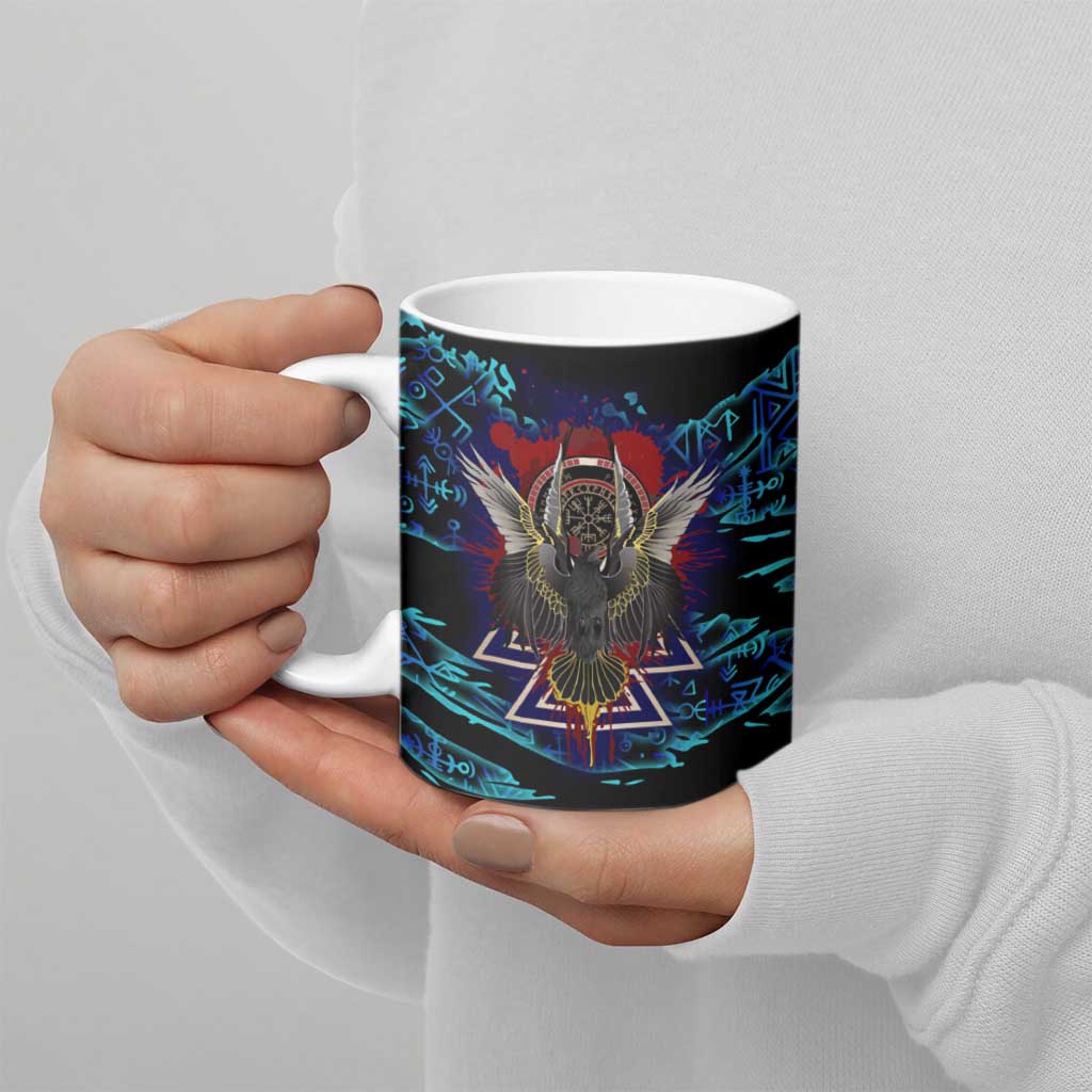 Odin Raven Viking Ceramic Mug with Valknut and Runes Norse Mythology and Magic Tribute - Wonder Print Shop