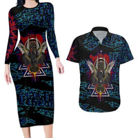 Odin Raven Viking Couples Matching Long Sleeve Bodycon Dress and Hawaiian Shirt with Valknut and Runes Norse Mythology and Magic Tribute - Wonder Print Shop