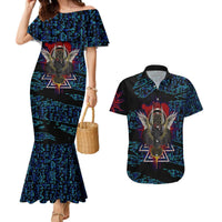 Odin Raven Viking Couples Matching Mermaid Dress and Hawaiian Shirt with Valknut and Runes Norse Mythology and Magic Tribute - Wonder Print Shop
