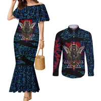 Odin Raven Viking Couples Matching Mermaid Dress and Long Sleeve Button Shirt with Valknut and Runes Norse Mythology and Magic Tribute - Wonder Print Shop