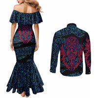 Odin Raven Viking Couples Matching Mermaid Dress and Long Sleeve Button Shirt with Valknut and Runes Norse Mythology and Magic Tribute - Wonder Print Shop