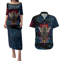 Odin Raven Viking Couples Matching Puletasi and Hawaiian Shirt with Valknut and Runes Norse Mythology and Magic Tribute - Wonder Print Shop