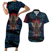Odin Raven Viking Couples Matching Short Sleeve Bodycon Dress and Hawaiian Shirt with Valknut and Runes Norse Mythology and Magic Tribute - Wonder Print Shop