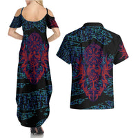 Odin Raven Viking Couples Matching Summer Maxi Dress and Hawaiian Shirt with Valknut and Runes Norse Mythology and Magic Tribute - Wonder Print Shop