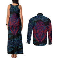 Odin Raven Viking Couples Matching Tank Maxi Dress and Long Sleeve Button Shirt with Valknut and Runes Norse Mythology and Magic Tribute - Wonder Print Shop