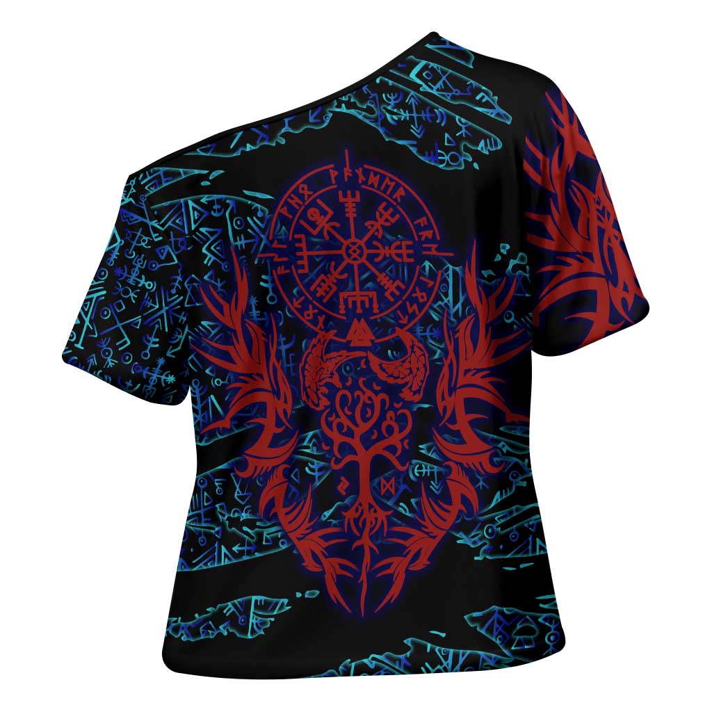 Odin Raven Viking Cross Shoulder Shirt with Valknut and Runes Norse Mythology and Magic Tribute - Wonder Print Shop