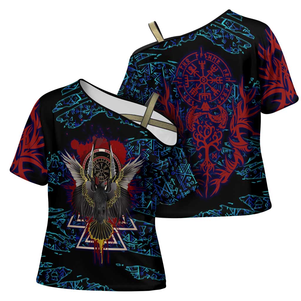 Odin Raven Viking Cross Shoulder Shirt with Valknut and Runes Norse Mythology and Magic Tribute - Wonder Print Shop