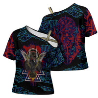 Odin Raven Viking Cross Shoulder Shirt with Valknut and Runes Norse Mythology and Magic Tribute - Wonder Print Shop