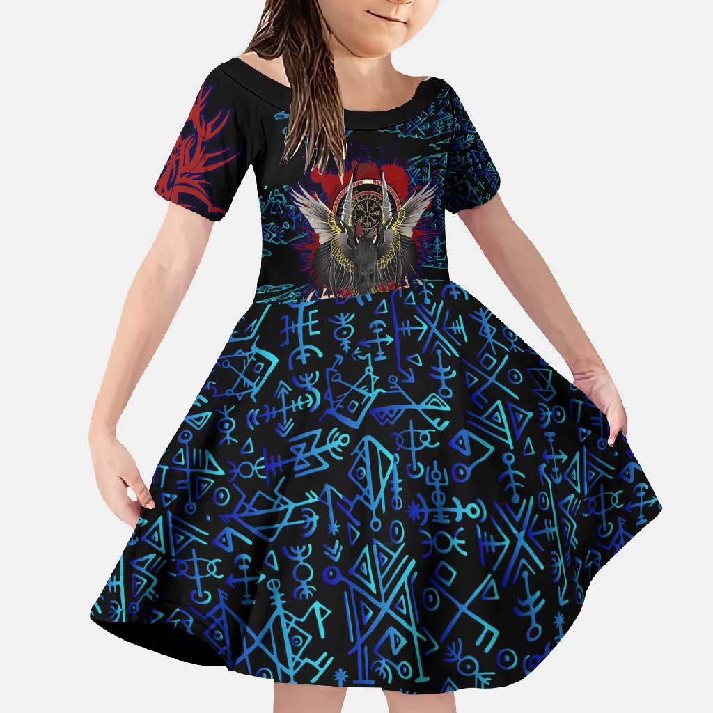 Odin Raven Viking Family Matching Long Sleeve Bodycon Dress and Hawaiian Shirt with Valknut and Runes Norse Mythology and Magic Tribute - Wonder Print Shop