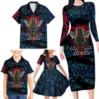 Odin Raven Viking Family Matching Long Sleeve Bodycon Dress and Hawaiian Shirt with Valknut and Runes Norse Mythology and Magic Tribute - Wonder Print Shop