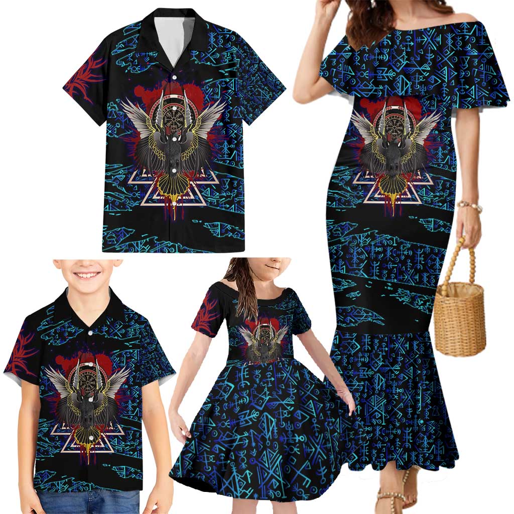 Odin Raven Viking Family Matching Mermaid Dress and Hawaiian Shirt with Valknut and Runes Norse Mythology and Magic Tribute - Wonder Print Shop