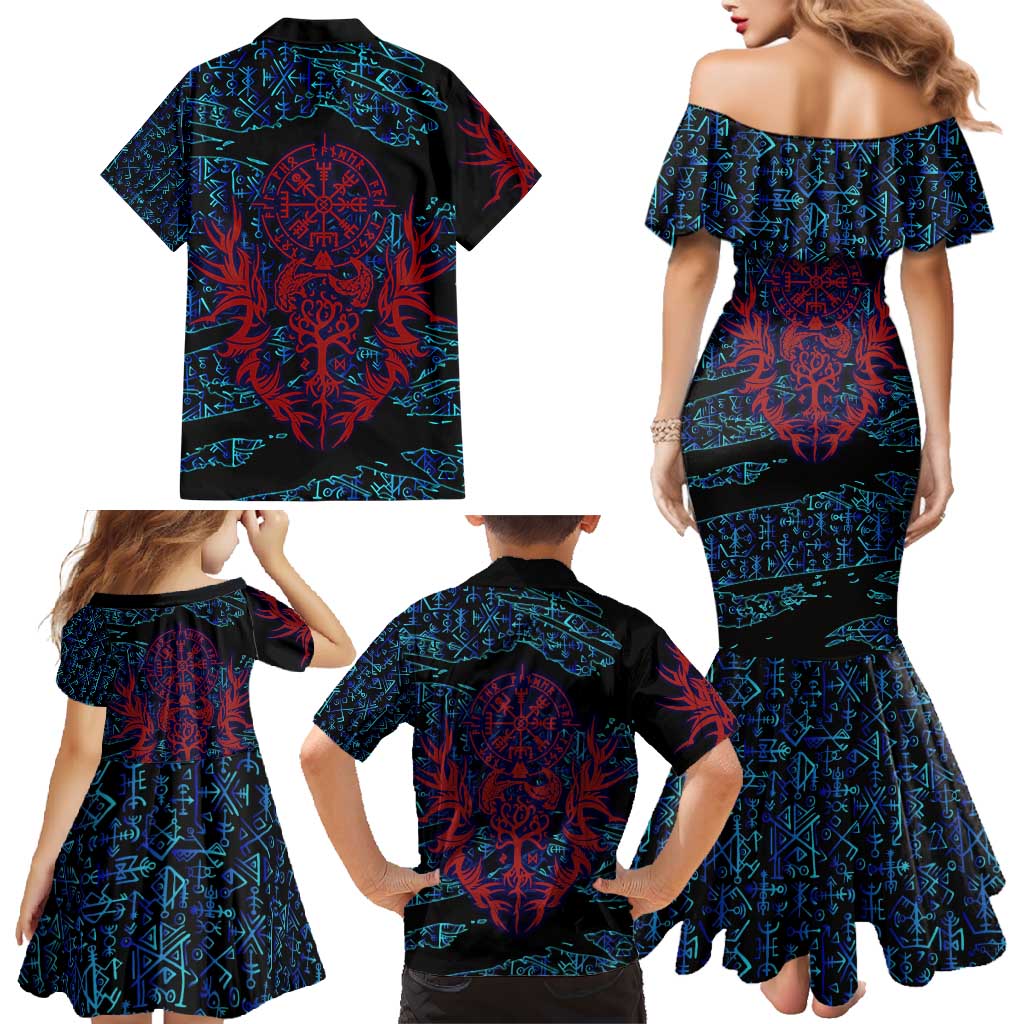 Odin Raven Viking Family Matching Mermaid Dress and Hawaiian Shirt with Valknut and Runes Norse Mythology and Magic Tribute - Wonder Print Shop
