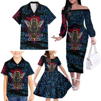 Odin Raven Viking Family Matching Off The Shoulder Long Sleeve Dress and Hawaiian Shirt with Valknut and Runes Norse Mythology and Magic Tribute - Wonder Print Shop