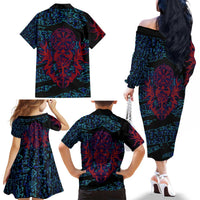 Odin Raven Viking Family Matching Off The Shoulder Long Sleeve Dress and Hawaiian Shirt with Valknut and Runes Norse Mythology and Magic Tribute - Wonder Print Shop