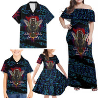 Odin Raven Viking Family Matching Off Shoulder Maxi Dress and Hawaiian Shirt with Valknut and Runes Norse Mythology and Magic Tribute - Wonder Print Shop