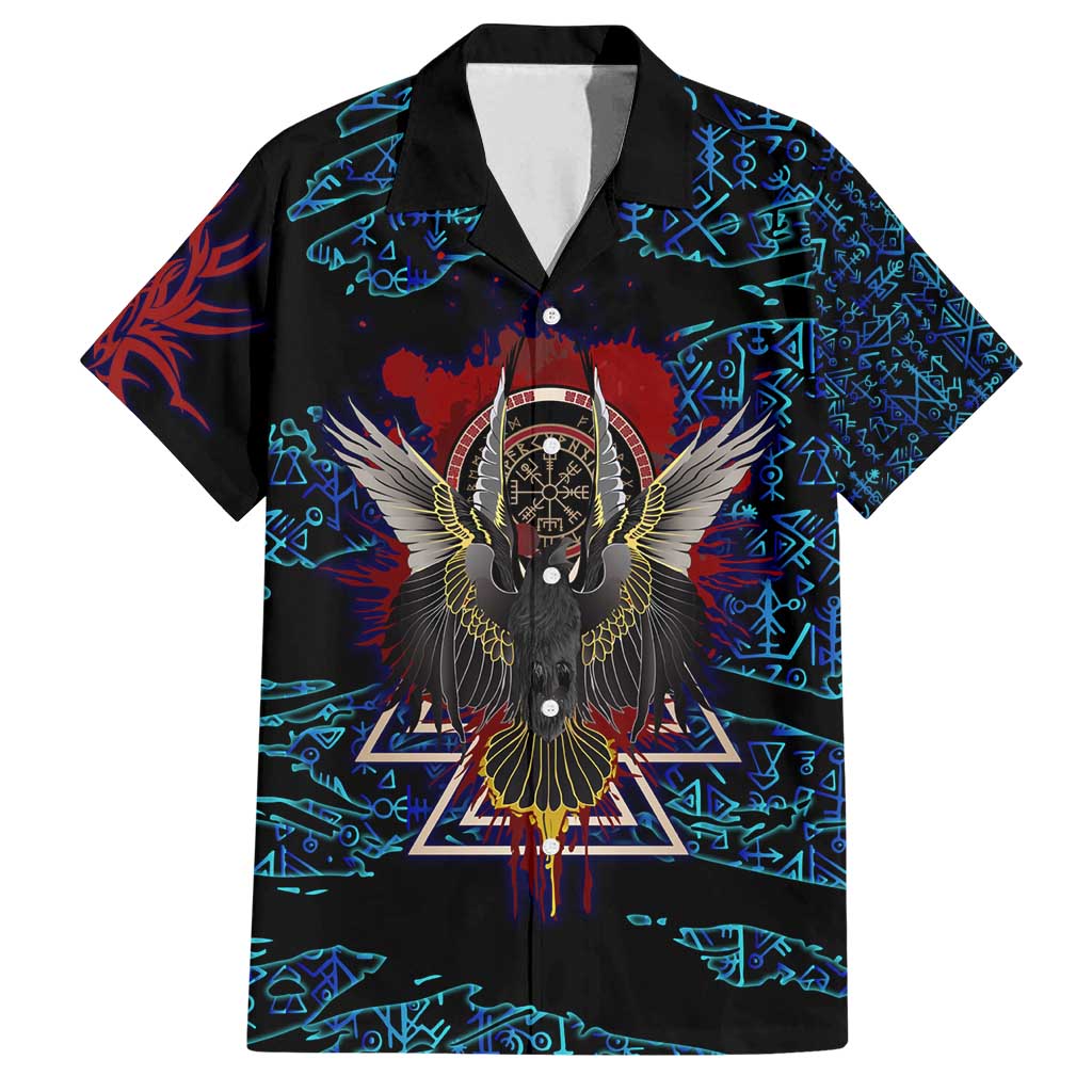 Odin Raven Viking Family Matching Off Shoulder Maxi Dress and Hawaiian Shirt with Valknut and Runes Norse Mythology and Magic Tribute - Wonder Print Shop