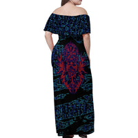 Odin Raven Viking Family Matching Off Shoulder Maxi Dress and Hawaiian Shirt with Valknut and Runes Norse Mythology and Magic Tribute - Wonder Print Shop