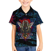 Odin Raven Viking Family Matching Off Shoulder Maxi Dress and Hawaiian Shirt with Valknut and Runes Norse Mythology and Magic Tribute - Wonder Print Shop