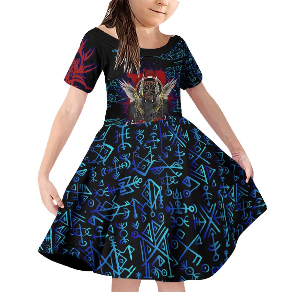 Odin Raven Viking Family Matching Off Shoulder Short Dress and Hawaiian Shirt with Valknut and Runes Norse Mythology and Magic Tribute - Wonder Print Shop