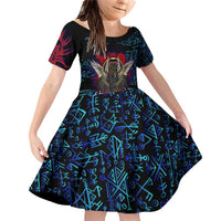 Odin Raven Viking Family Matching Off Shoulder Short Dress and Hawaiian Shirt with Valknut and Runes Norse Mythology and Magic Tribute - Wonder Print Shop