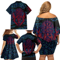Odin Raven Viking Family Matching Off Shoulder Short Dress and Hawaiian Shirt with Valknut and Runes Norse Mythology and Magic Tribute - Wonder Print Shop