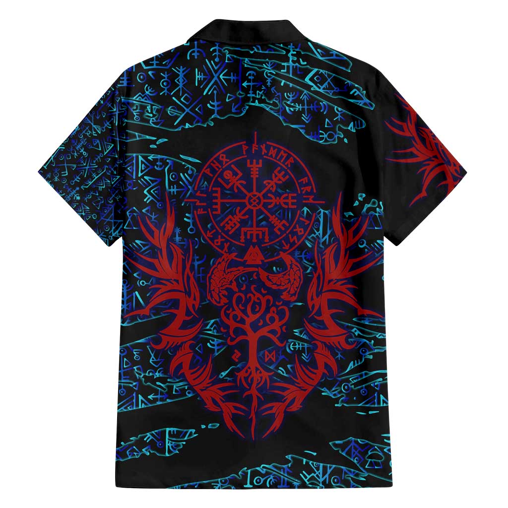 Odin Raven Viking Family Matching Off Shoulder Short Dress and Hawaiian Shirt with Valknut and Runes Norse Mythology and Magic Tribute - Wonder Print Shop