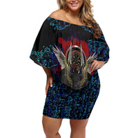 Odin Raven Viking Family Matching Off Shoulder Short Dress and Hawaiian Shirt with Valknut and Runes Norse Mythology and Magic Tribute - Wonder Print Shop