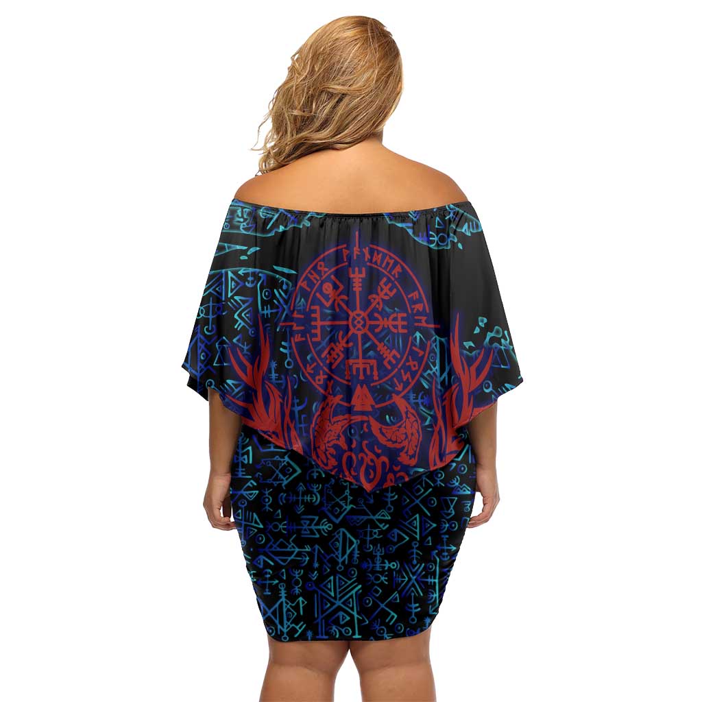 Odin Raven Viking Family Matching Off Shoulder Short Dress and Hawaiian Shirt with Valknut and Runes Norse Mythology and Magic Tribute - Wonder Print Shop