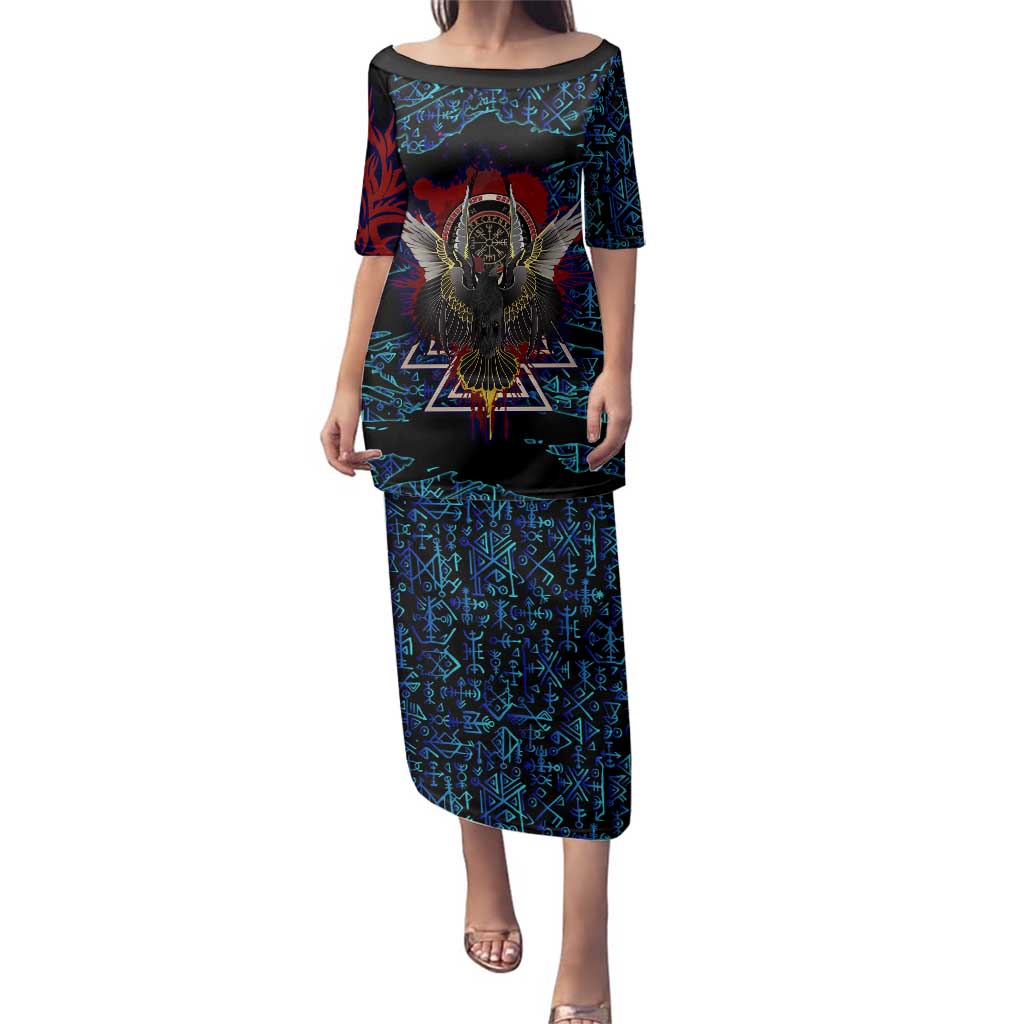 Odin Raven Viking Family Matching Puletasi and Hawaiian Shirt with Valknut and Runes Norse Mythology and Magic Tribute - Wonder Print Shop