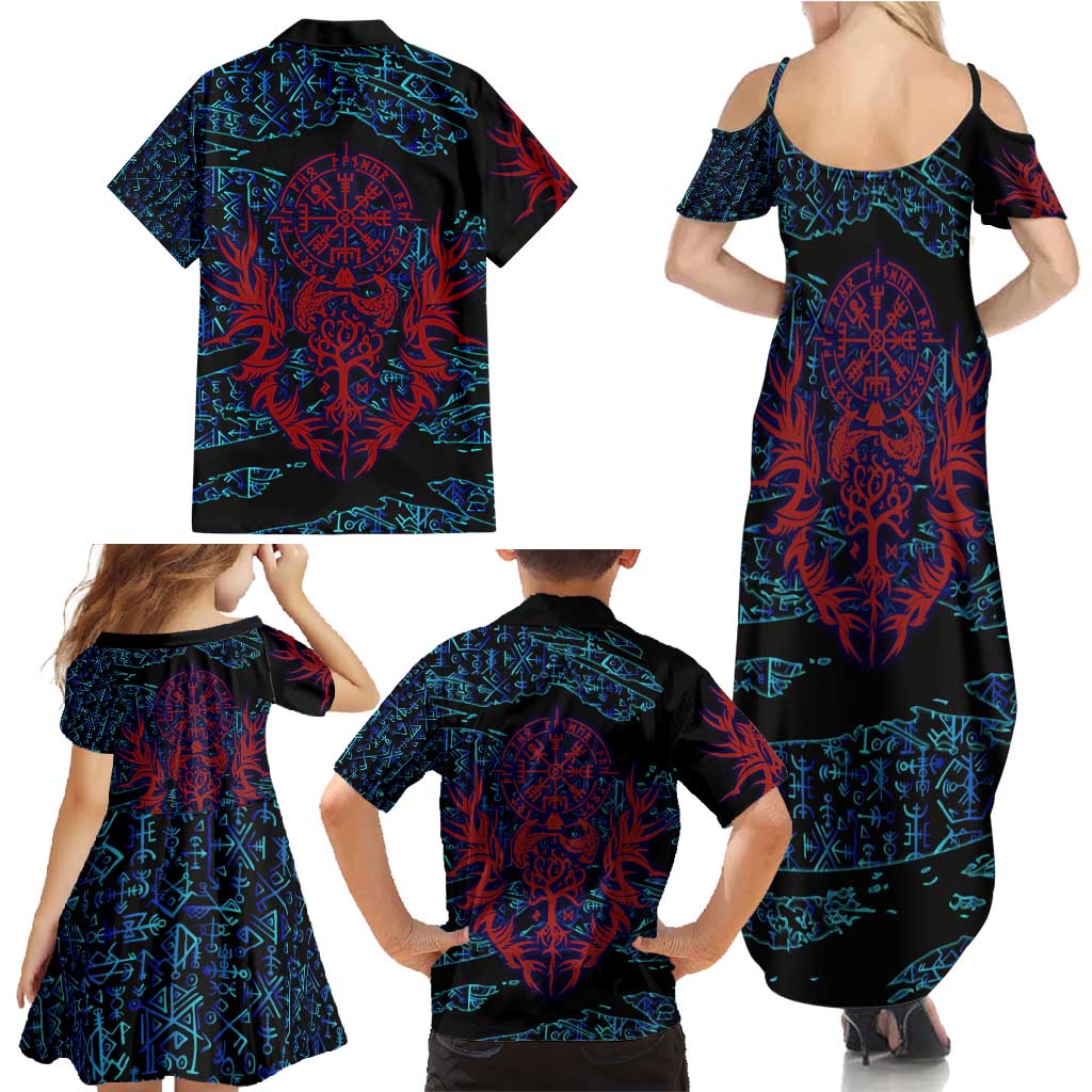 Odin Raven Viking Family Matching Summer Maxi Dress and Hawaiian Shirt with Valknut and Runes Norse Mythology and Magic Tribute - Wonder Print Shop