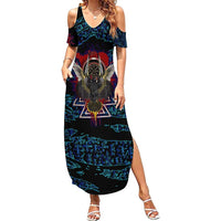 Odin Raven Viking Family Matching Summer Maxi Dress and Hawaiian Shirt with Valknut and Runes Norse Mythology and Magic Tribute - Wonder Print Shop