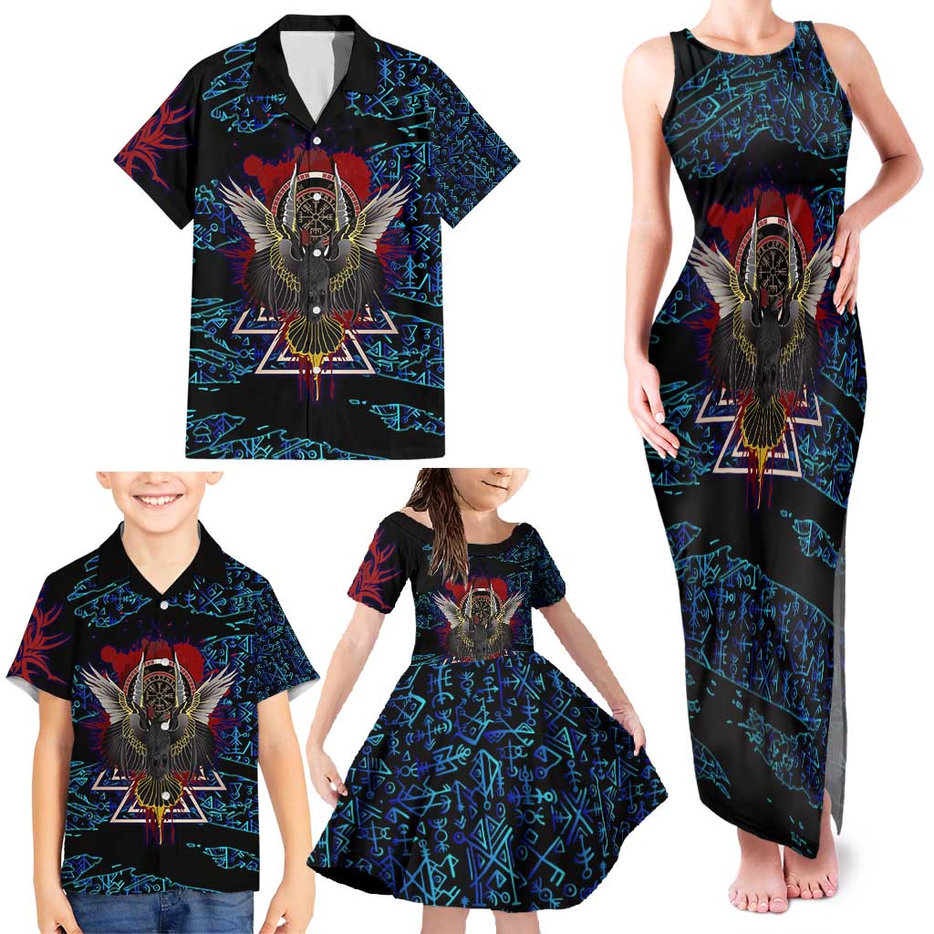 Odin Raven Viking Family Matching Tank Maxi Dress and Hawaiian Shirt with Valknut and Runes Norse Mythology and Magic Tribute - Wonder Print Shop