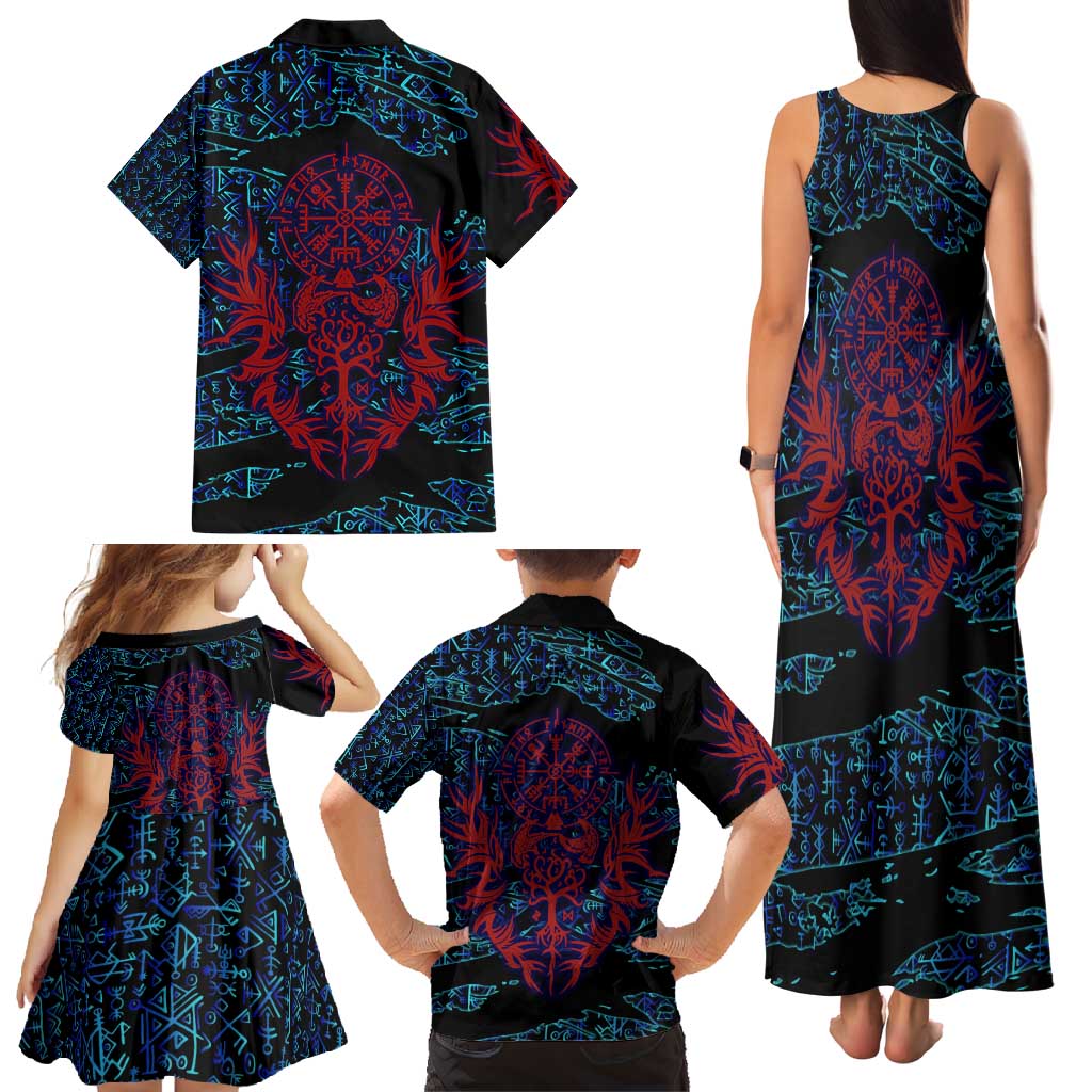 Odin Raven Viking Family Matching Tank Maxi Dress and Hawaiian Shirt with Valknut and Runes Norse Mythology and Magic Tribute - Wonder Print Shop