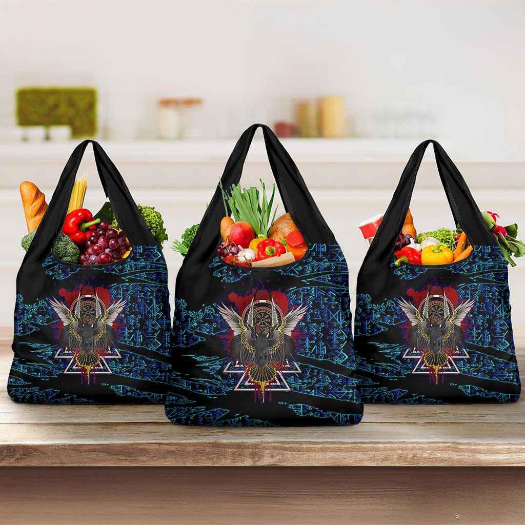Odin Raven Viking Grocery Bag with Valknut and Runes Norse Mythology and Magic Tribute - Wonder Print Shop