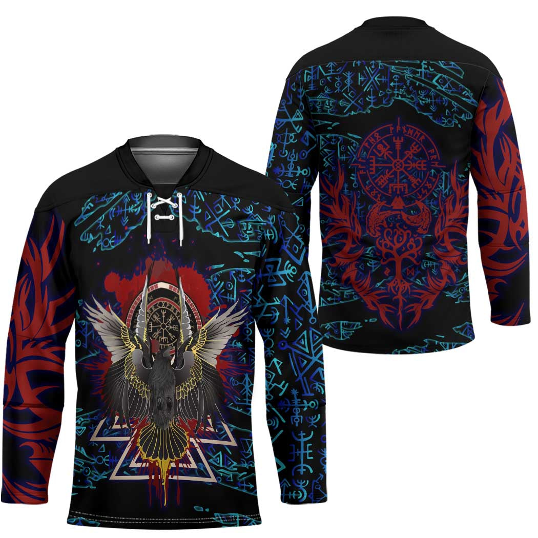 Odin Raven Viking Hockey Jersey with Valknut and Runes Norse Mythology and Magic Tribute - Wonder Print Shop