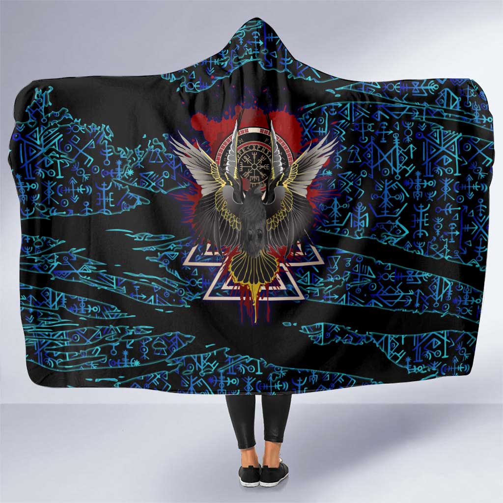 Odin Raven Viking Hooded Blanket with Valknut and Runes Norse Mythology and Magic Tribute - Wonder Print Shop