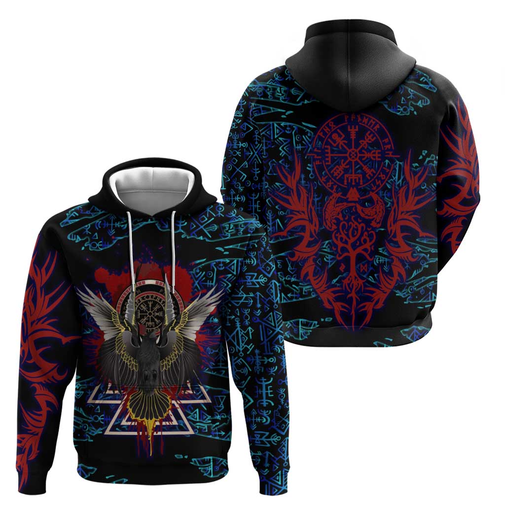 Odin Raven Viking Hoodie with Valknut and Runes Norse Mythology and Magic Tribute - Wonder Print Shop