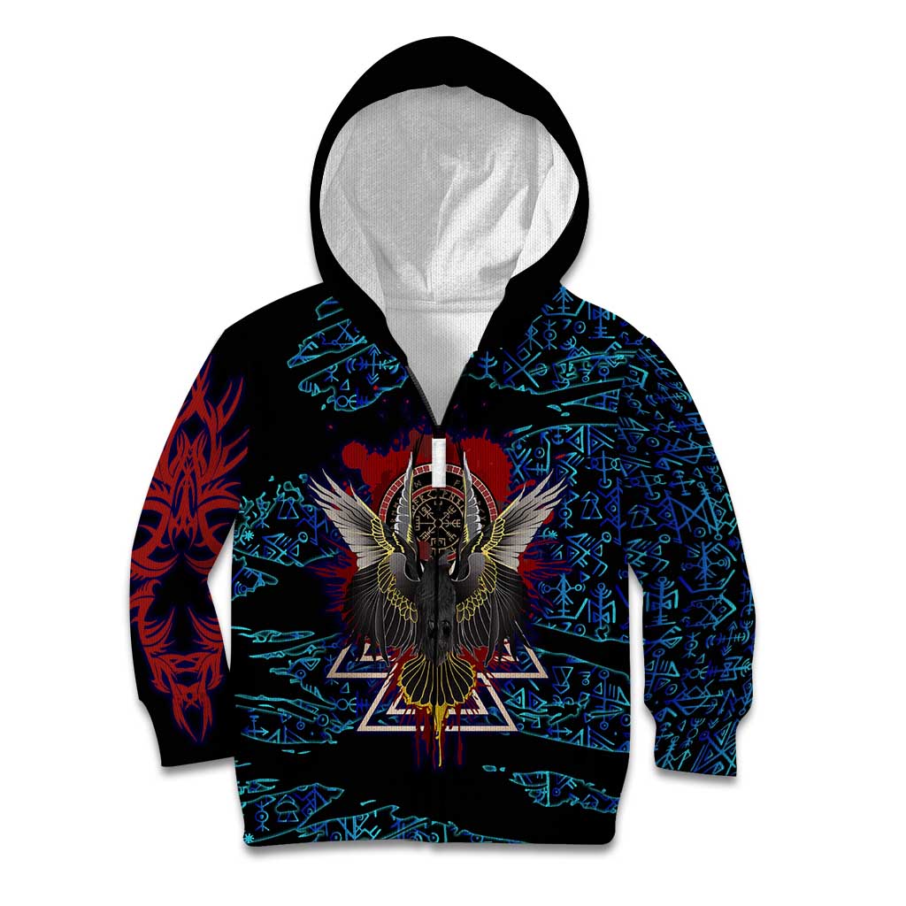Odin Raven Viking Kid Hoodie with Valknut and Runes Norse Mythology and Magic Tribute - Wonder Print Shop