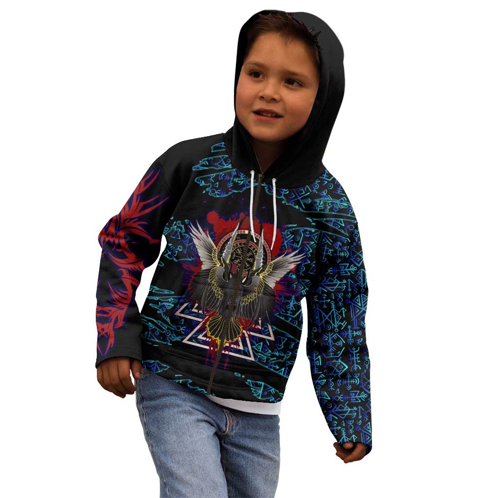 Odin Raven Viking Kid Hoodie with Valknut and Runes Norse Mythology and Magic Tribute - Wonder Print Shop