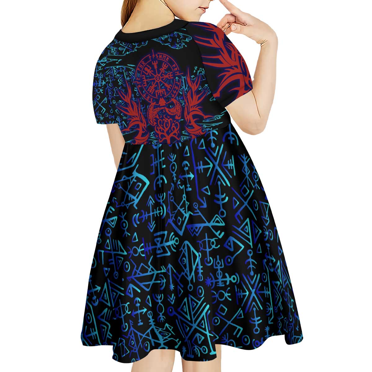 Odin Raven Viking Kid Short Sleeve Dress with Valknut and Runes Norse Mythology and Magic Tribute - Wonder Print Shop