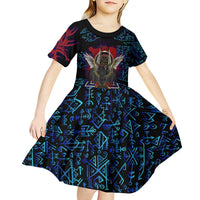 Odin Raven Viking Kid Short Sleeve Dress with Valknut and Runes Norse Mythology and Magic Tribute - Wonder Print Shop