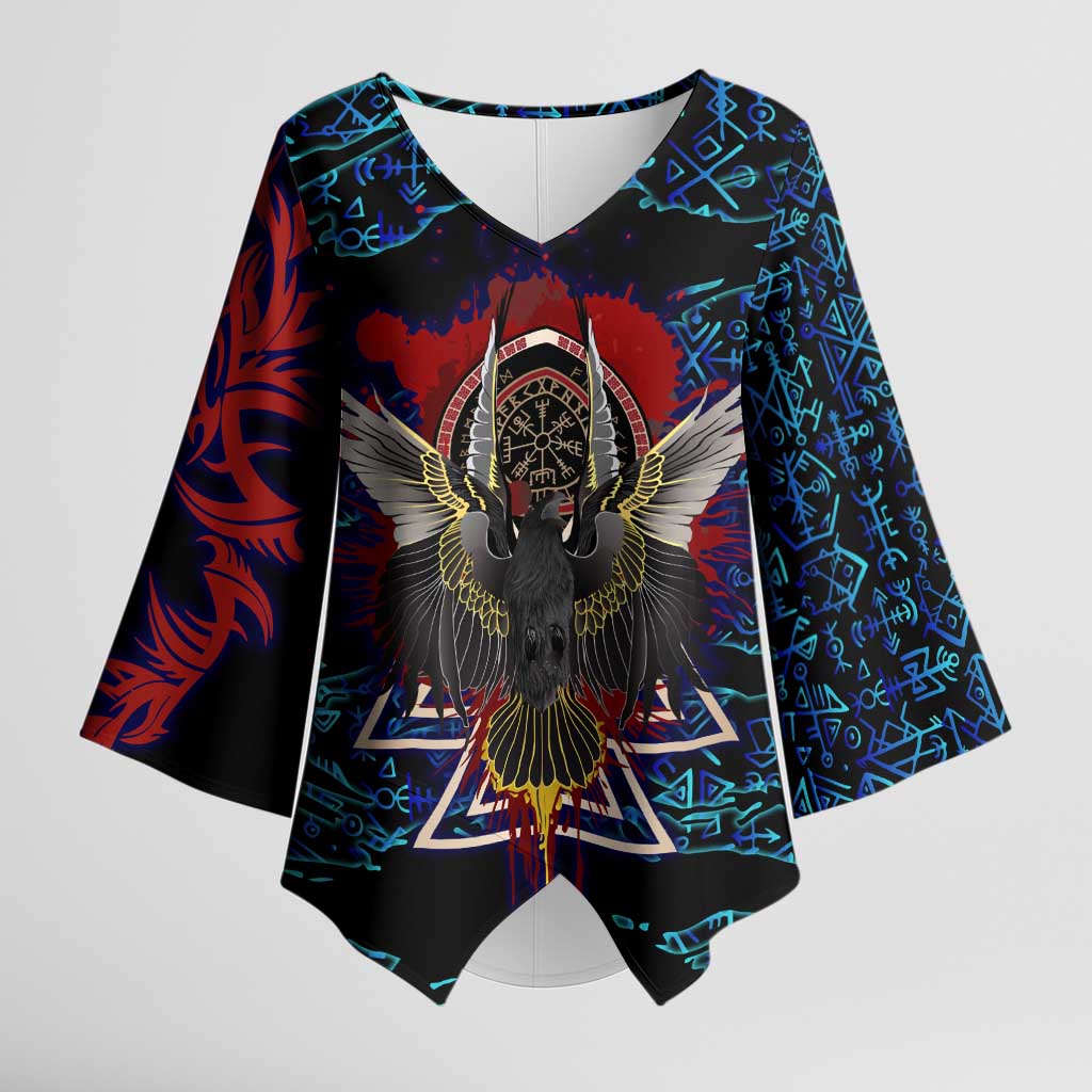Odin Raven Viking Kimono Sleeve Blouse with Valknut and Runes Norse Mythology and Magic Tribute - Wonder Print Shop