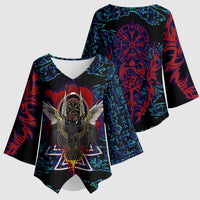 Odin Raven Viking Kimono Sleeve Blouse with Valknut and Runes Norse Mythology and Magic Tribute - Wonder Print Shop