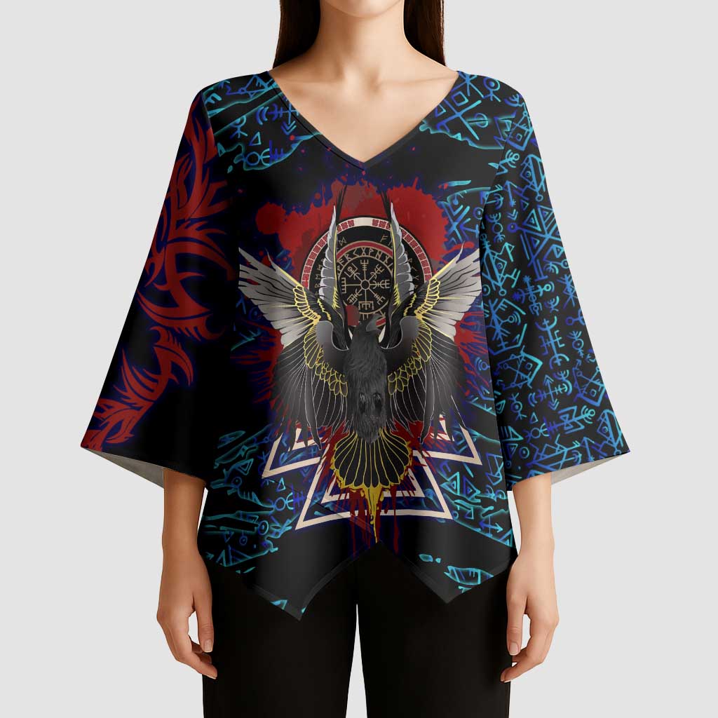 Odin Raven Viking Kimono Sleeve Blouse with Valknut and Runes Norse Mythology and Magic Tribute - Wonder Print Shop