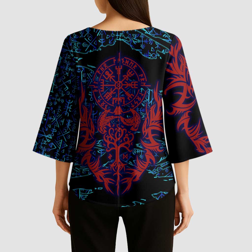 Odin Raven Viking Kimono Sleeve Blouse with Valknut and Runes Norse Mythology and Magic Tribute - Wonder Print Shop