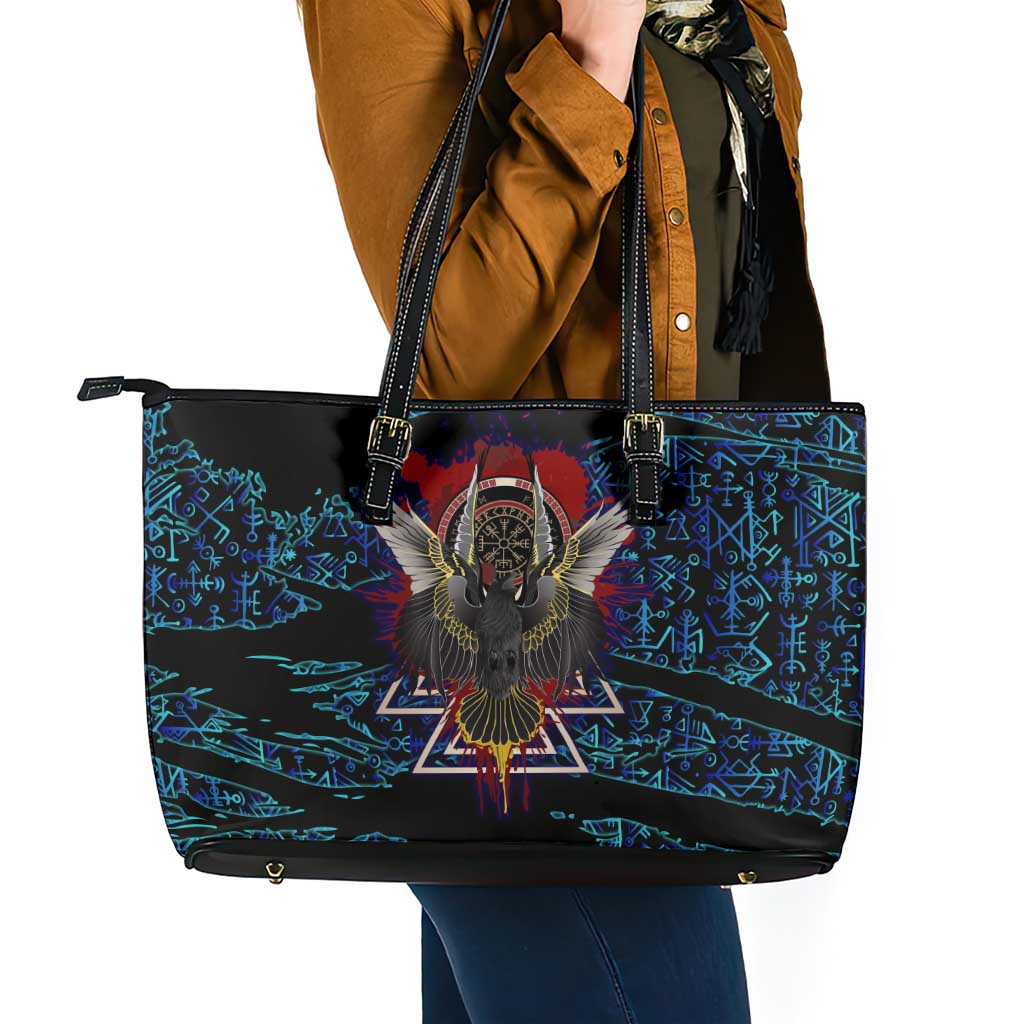Odin Raven Viking Leather Tote Bag with Valknut and Runes Norse Mythology and Magic Tribute - Wonder Print Shop
