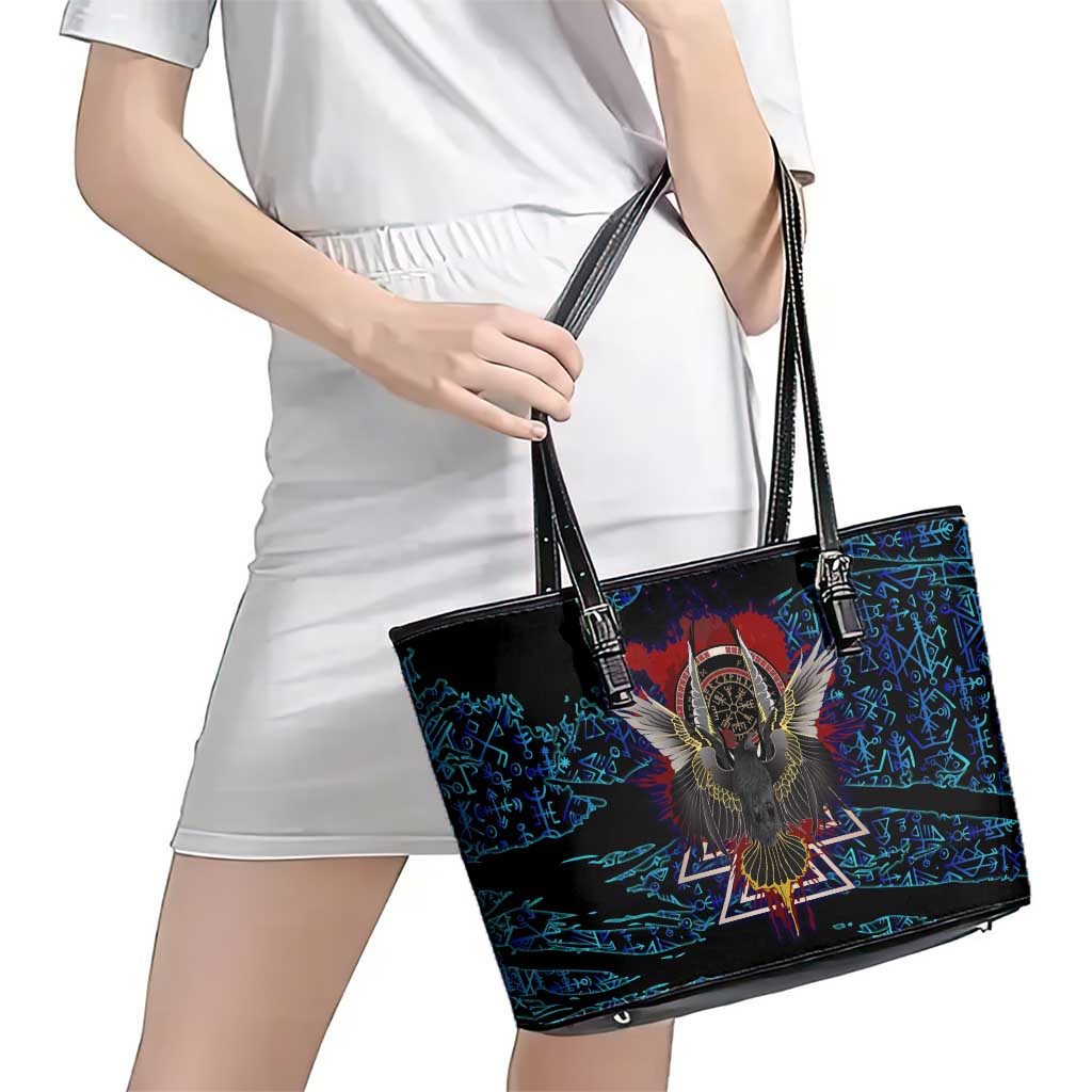 Odin Raven Viking Leather Tote Bag with Valknut and Runes Norse Mythology and Magic Tribute - Wonder Print Shop