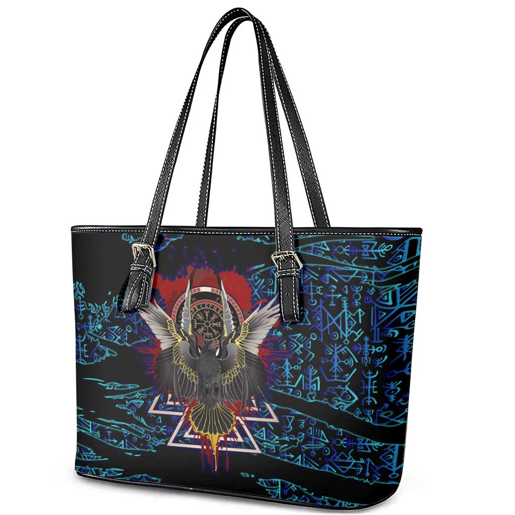 Odin Raven Viking Leather Tote Bag with Valknut and Runes Norse Mythology and Magic Tribute - Wonder Print Shop