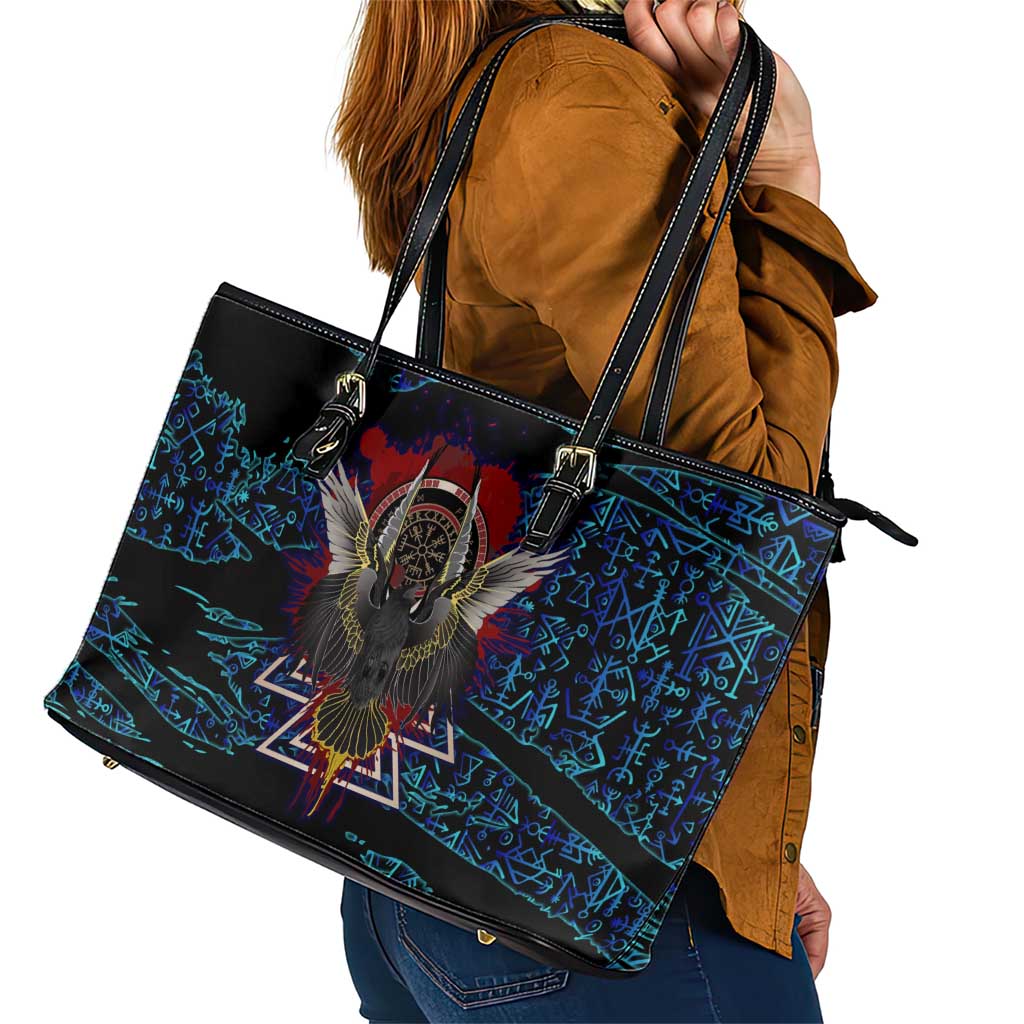 Odin Raven Viking Leather Tote Bag with Valknut and Runes Norse Mythology and Magic Tribute - Wonder Print Shop
